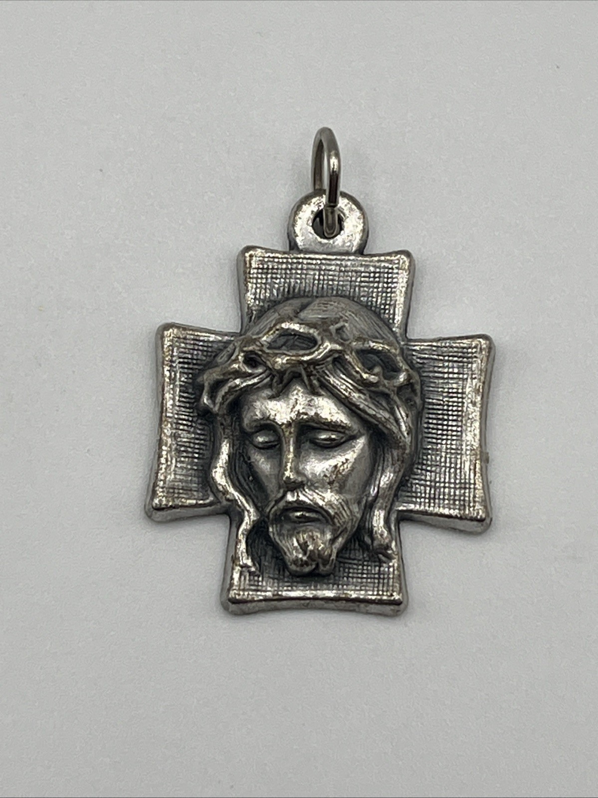 Ecce Homo Silver Toned Holy Face of Jesus Christ Cross Pendant Made in Italy