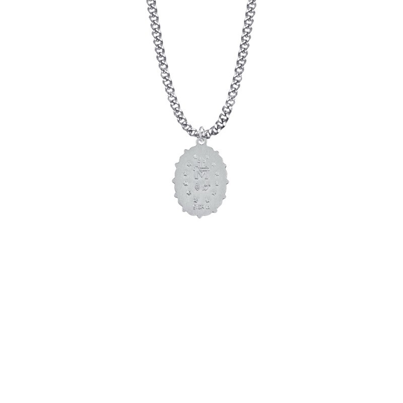 925 Sterling Silver Oval Antiqued Miraculous Medal Mary Pendant Necklace