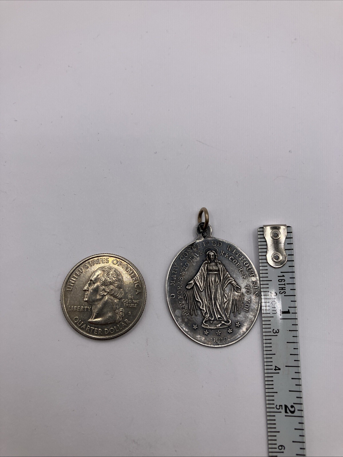 Antique 1830 Catholic Miraculous Mary Sterling Silver Medal Pendant No Monogram