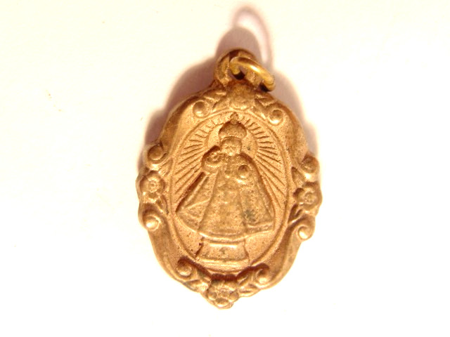old light gold toned Infant of Prague / Sacred Heart religious medal