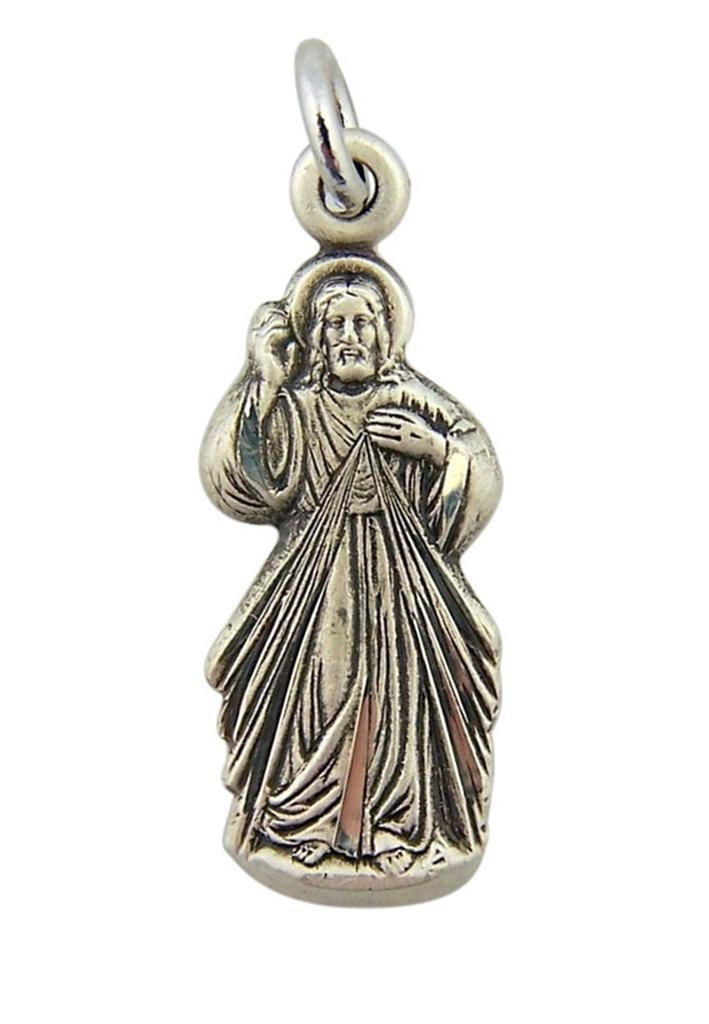 Medal of Christ 7/8 Inch Sterling Silver Divine Mercy Jesus Silhouette Pendant