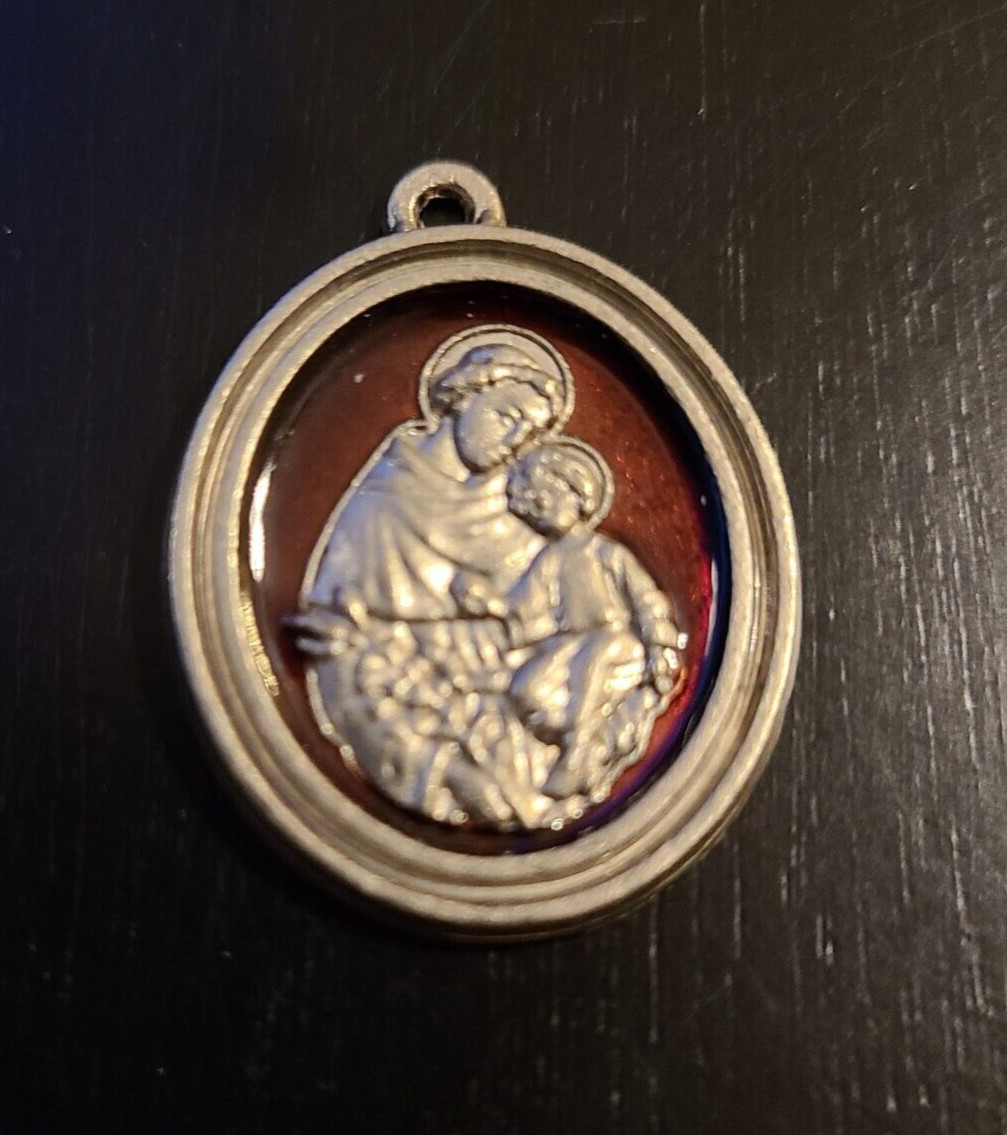 St. Saint Anthony – SAINT OF MIRACLES – Pray for Us Silver-Tone Red Enamel Medal
