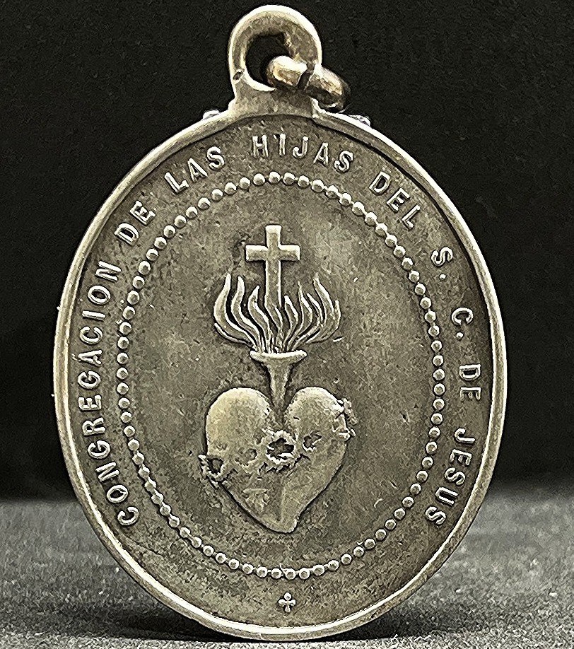 Spain 1900´ antique Daughters of Sacred Heart of Jesus silver catholic medal