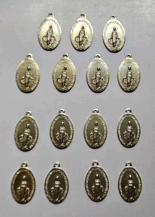 Lot Of 14 MARY MEDALS PENDANTS Gold Tone Catholic