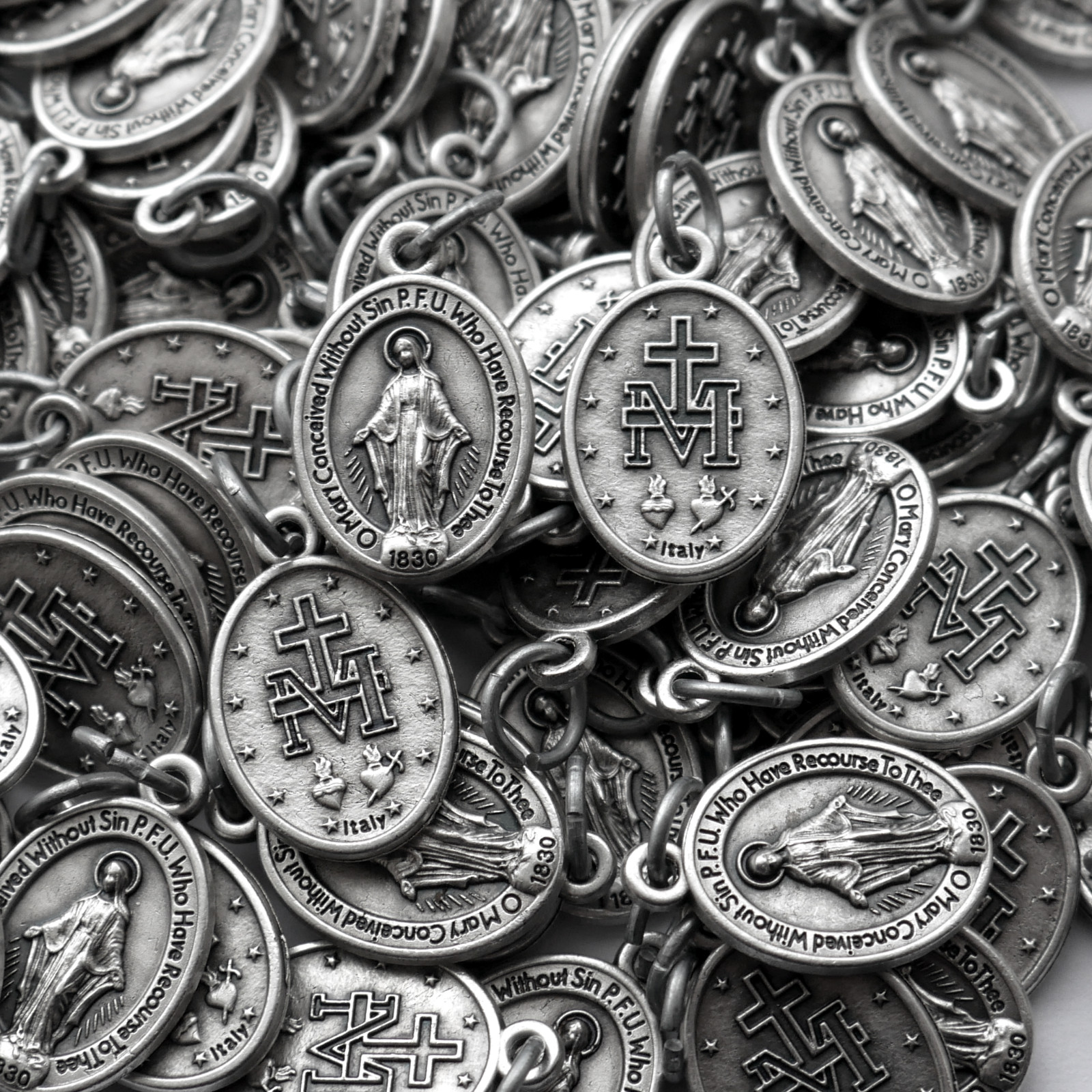 100 Small 0.75″ Miraculous Medals Bulk Pack Silver-Plated Made in Italy Catholic