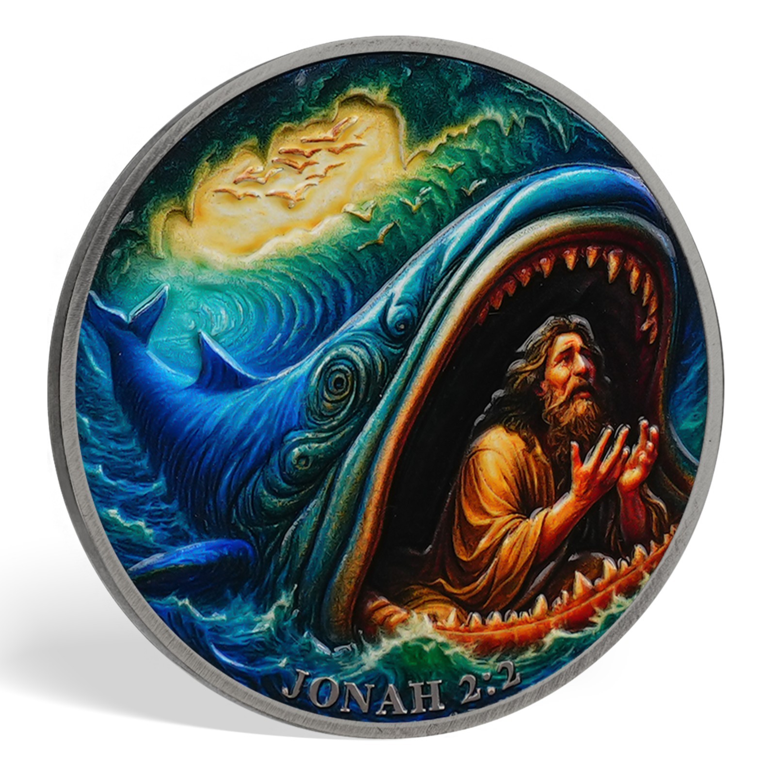 5pcs Jonah & Whale Challenge Coin Jonah 2:2 Verse Christian Religious Faith Gift