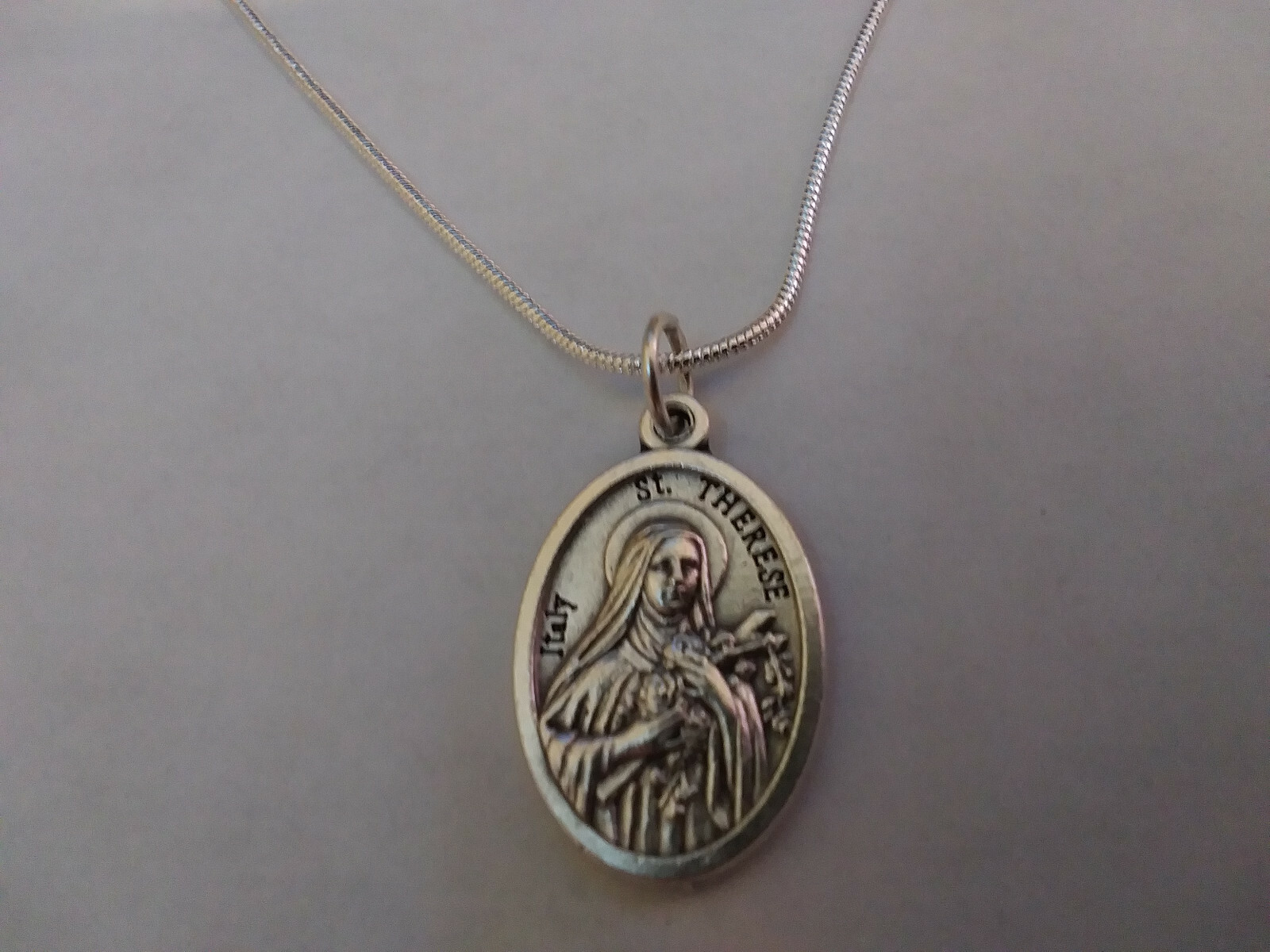 St Therese Pray for Us Medal 925 Sterling Silver Chain Necklace Prayer card lot