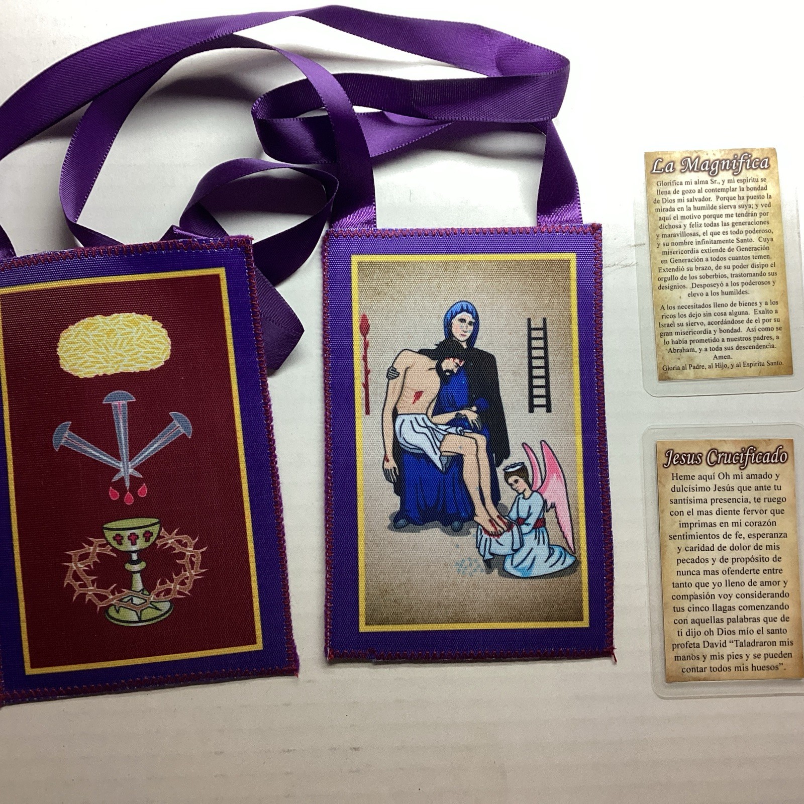 Scapulars Catholic,Purple Scapular and Holy Cards In Spanish Protection, Favors