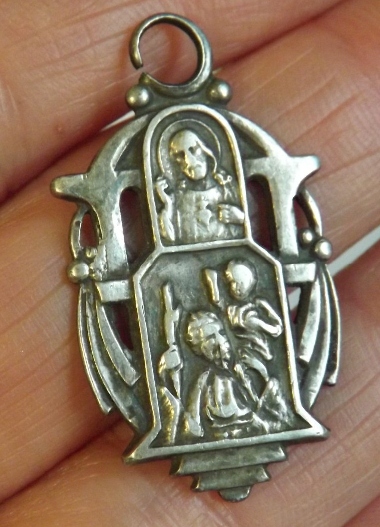 Open bail Sterling Jesus OL Mt Carmel St Saint Christopher scapular ornate medal
