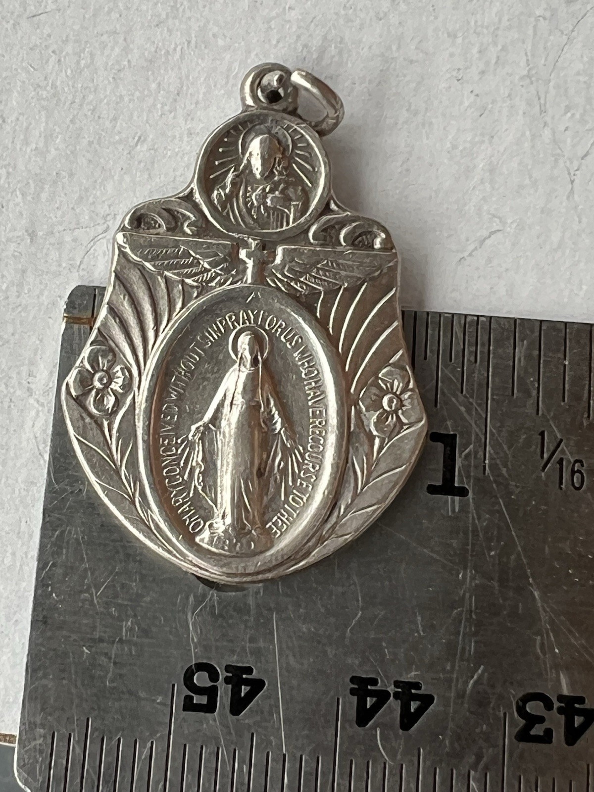 HMH Catholic Religious Miraculous Mary Medal Sterling 925 Military Wings Pilot