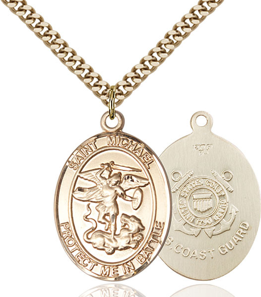14K Gold Filled St Michael The Archangel Coas Military Catholic Medal Necklace