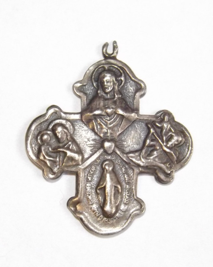Broken bail sterling scapular cross medal Saint Christopher Joseph Jesus Mary