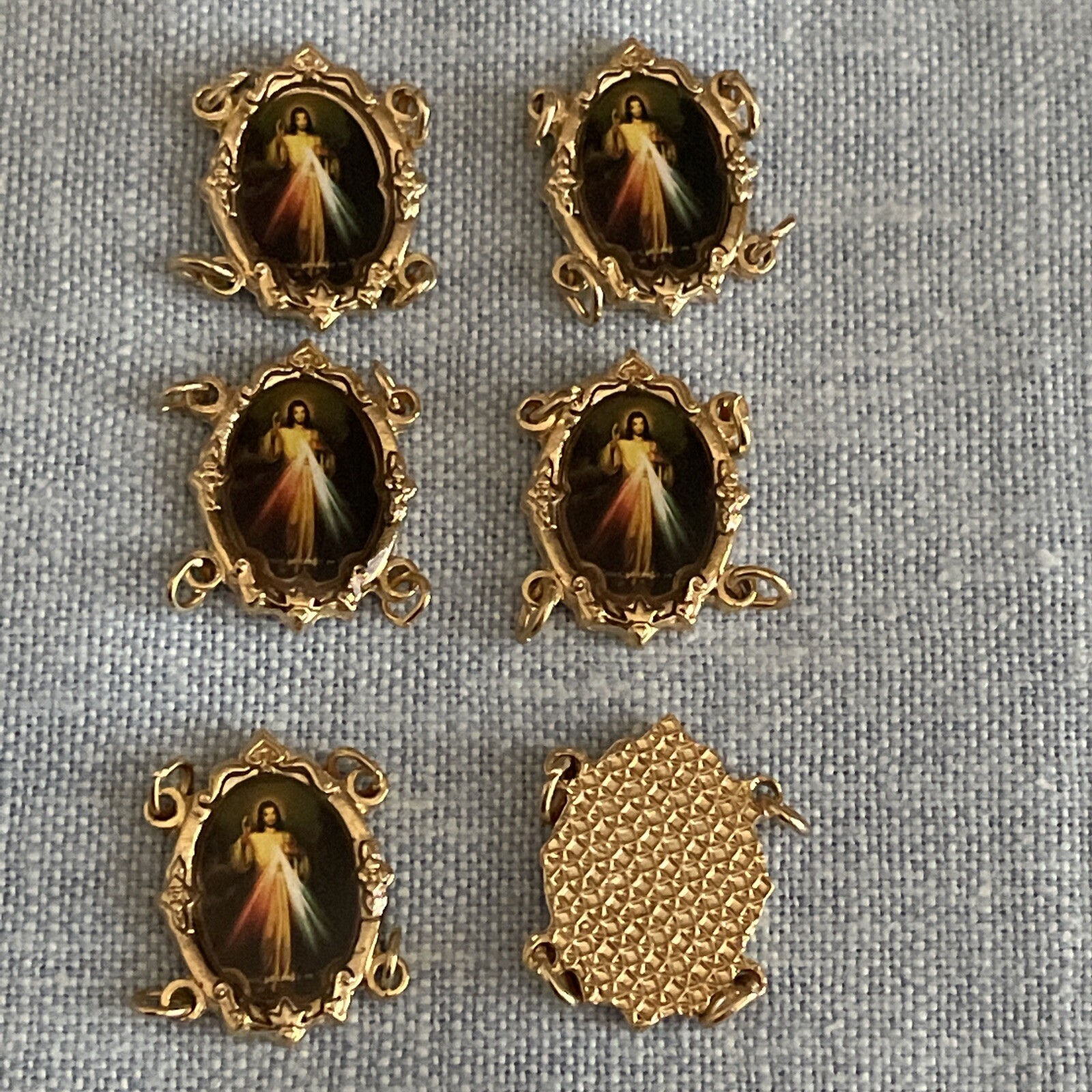 Divine Mercy Jesus Medal Bracelet Connector | Gold Tone | Bracelet Making Parts