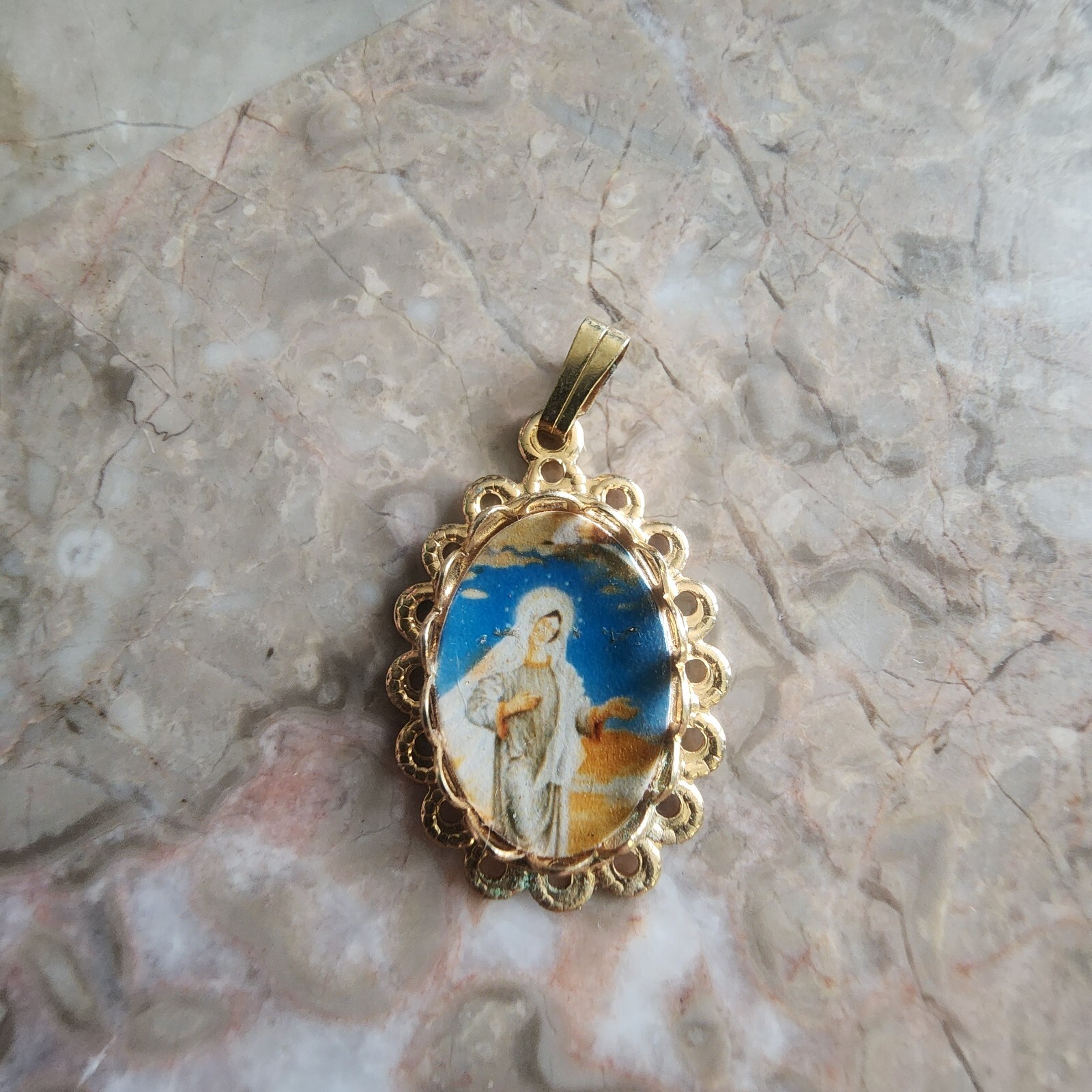 Virgin Mother Mary Gold Toned Pendant