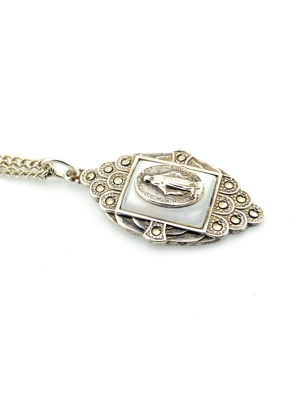 Creed Sterling Silver Our Lady Pendant Necklace Art Deco 15 In