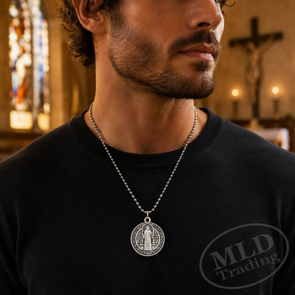 Made in Italy Saint St Benedict Medal Necklace 1″ Catholic Zinc Alloy Pendant