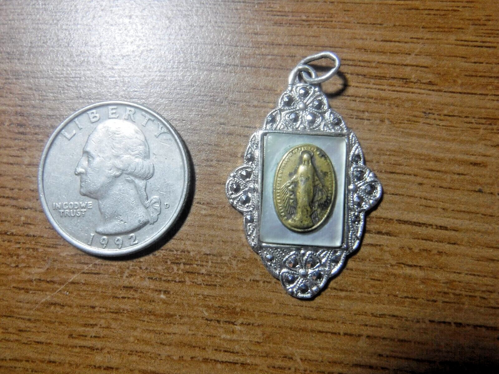 Vintage Ornate Sterling Silver and Marcasite Catholic Miraculous Medal #142