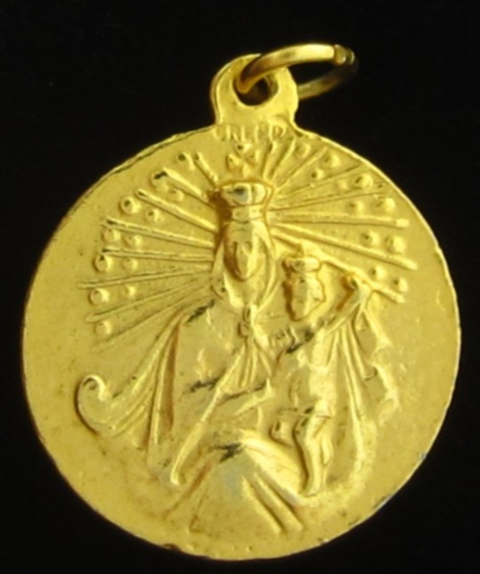 Vintage Jesus Medal Gold Tone Creed Sacred Heart Mary Mount Carmel
