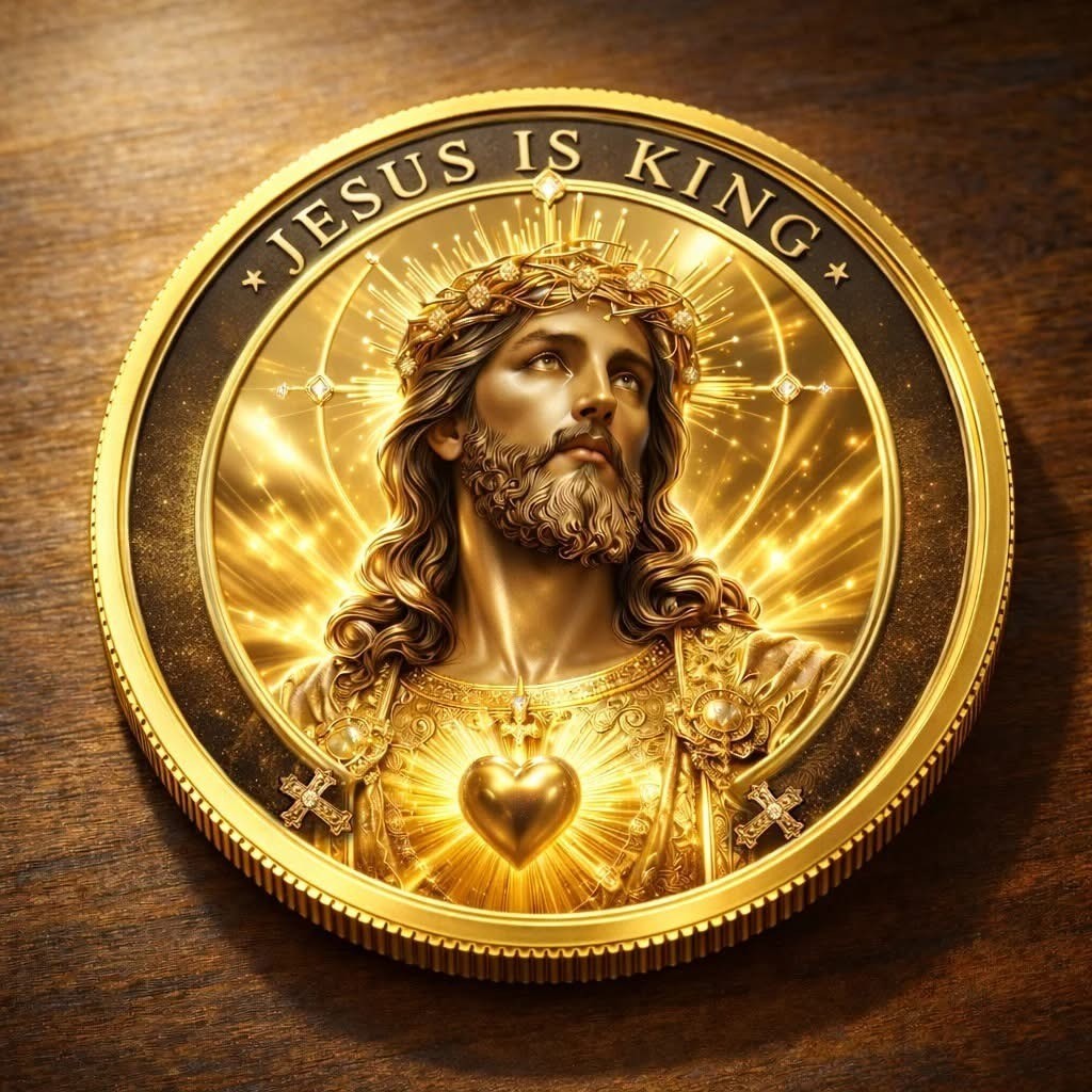 Jesus Is King Commemorative Coin Sacred Heart Gold Plated Religious Medal