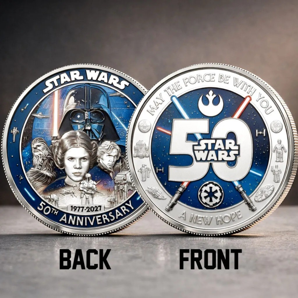 Star Wars 50th Anniversary Coin A New Hope 1977-2027 Gold Challenge Coin Vader