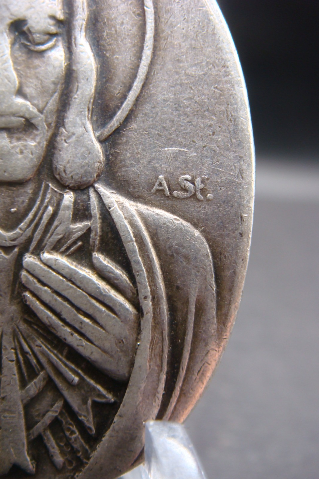 Vintage Swiss 900 Silver Religious Medal Sacred Heart Virgin Mary A Stockmann