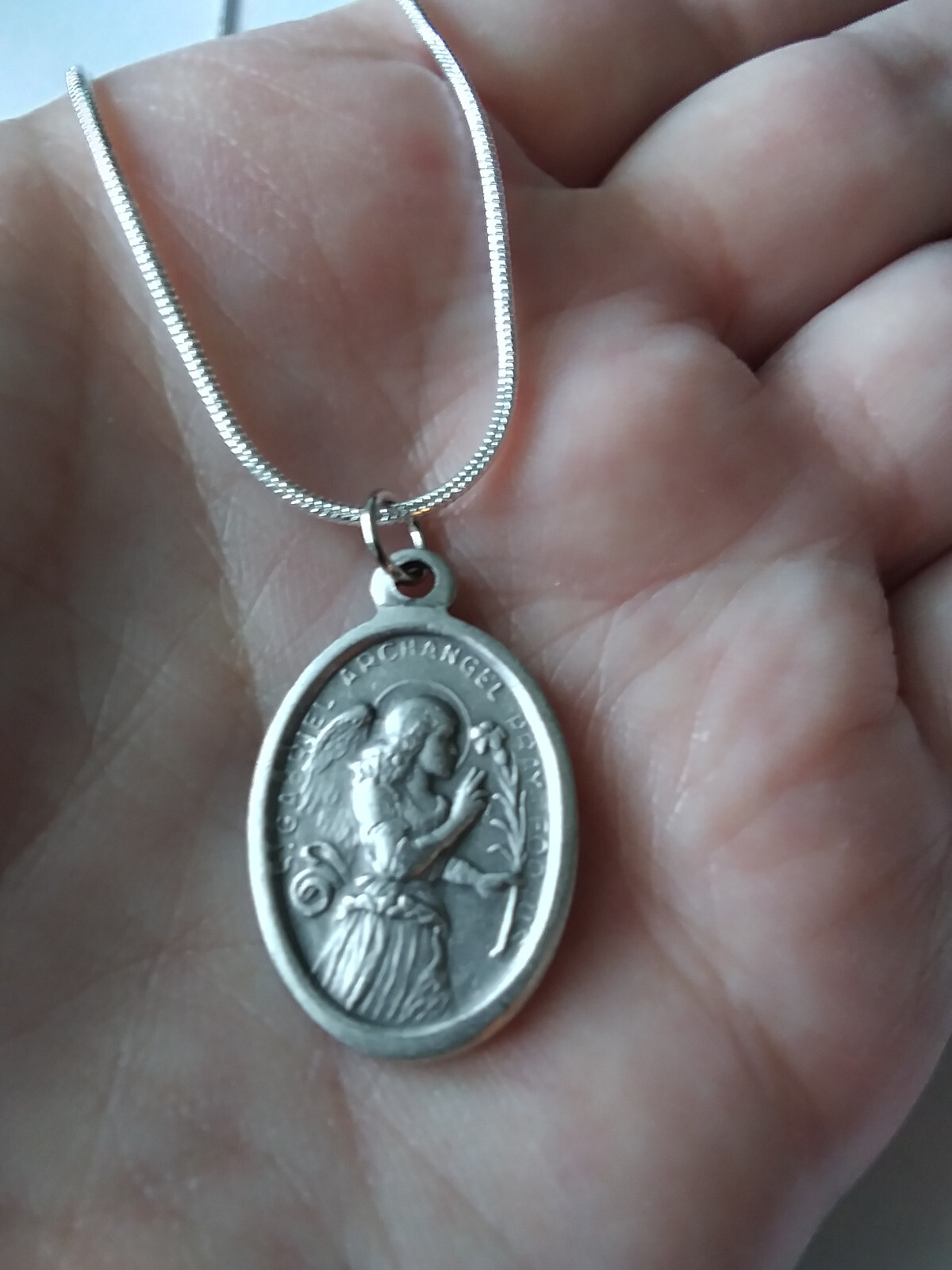 St Gabriel Archangel Medal 925 sterling silver chain necklace +Prayer card Lot