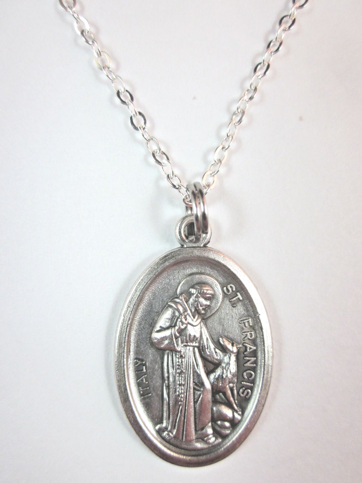 Ladies St Francis of Assisi with Wolf Medal Pendant Necklace 20″ Chain