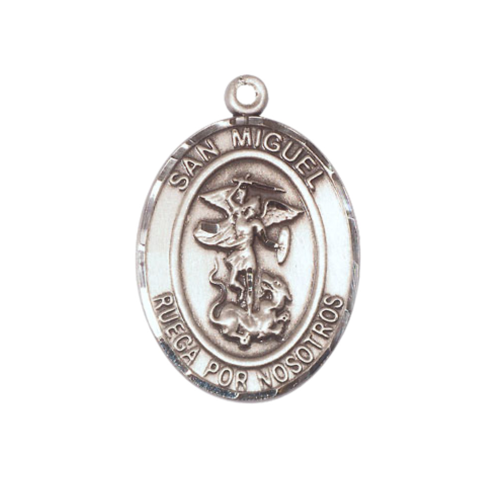 Pewter San Miguel Arcangel Catholic Medal Pendant Necklace 24″ Chain GiftBox