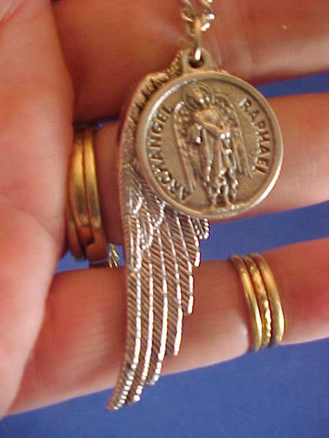 ARCHANGEL St RAPHAEL Saint Medal NECKLACE Pendant Angel Wing PRAYER G3 27″ Chain