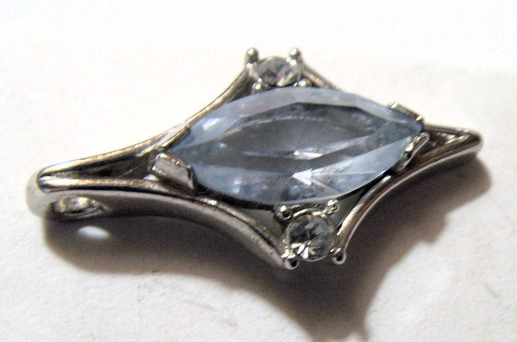 1950s vintage Avon faux Aquamarine marquee gemstone cross motif pendant 54515