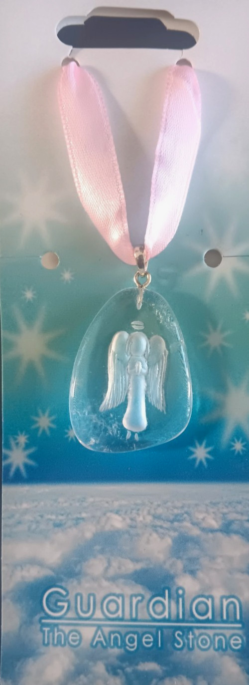 Guardian Angel Stone Pendant Pink Ribbon Necklace Brand New