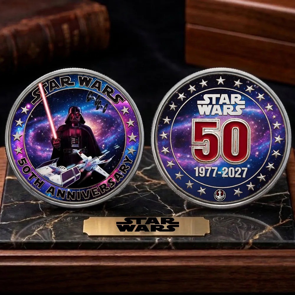 Star Wars 50th Anniversary Coin 1977-2027 Darth Vader Empire Gold Challenge Coin