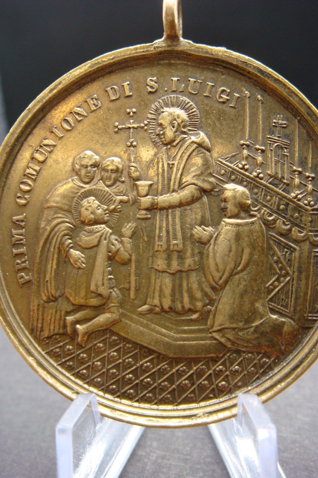 Rare Antique Italian First Holy Communion Commemorative Medal St. Aloysius