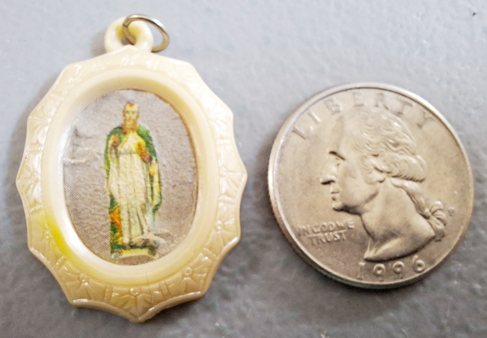 Vintage Catholic Medal, Shrine of St. Jude Thaddeus, Chicago IL, Beige Plastic