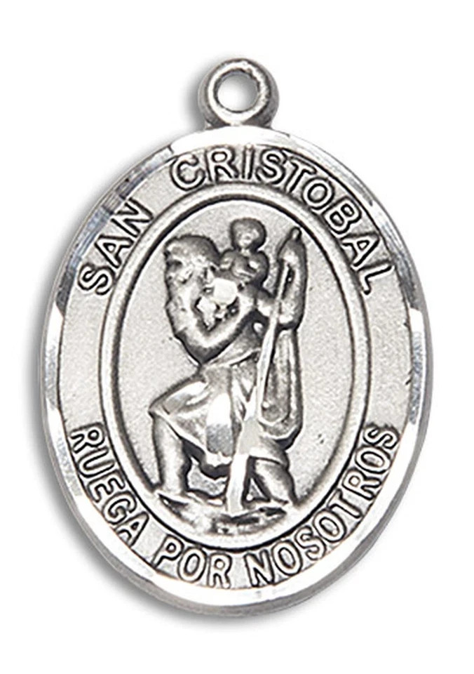 Pewter San Cristobal Religious Medal Pendant Necklace 24″ Chain GiftBox
