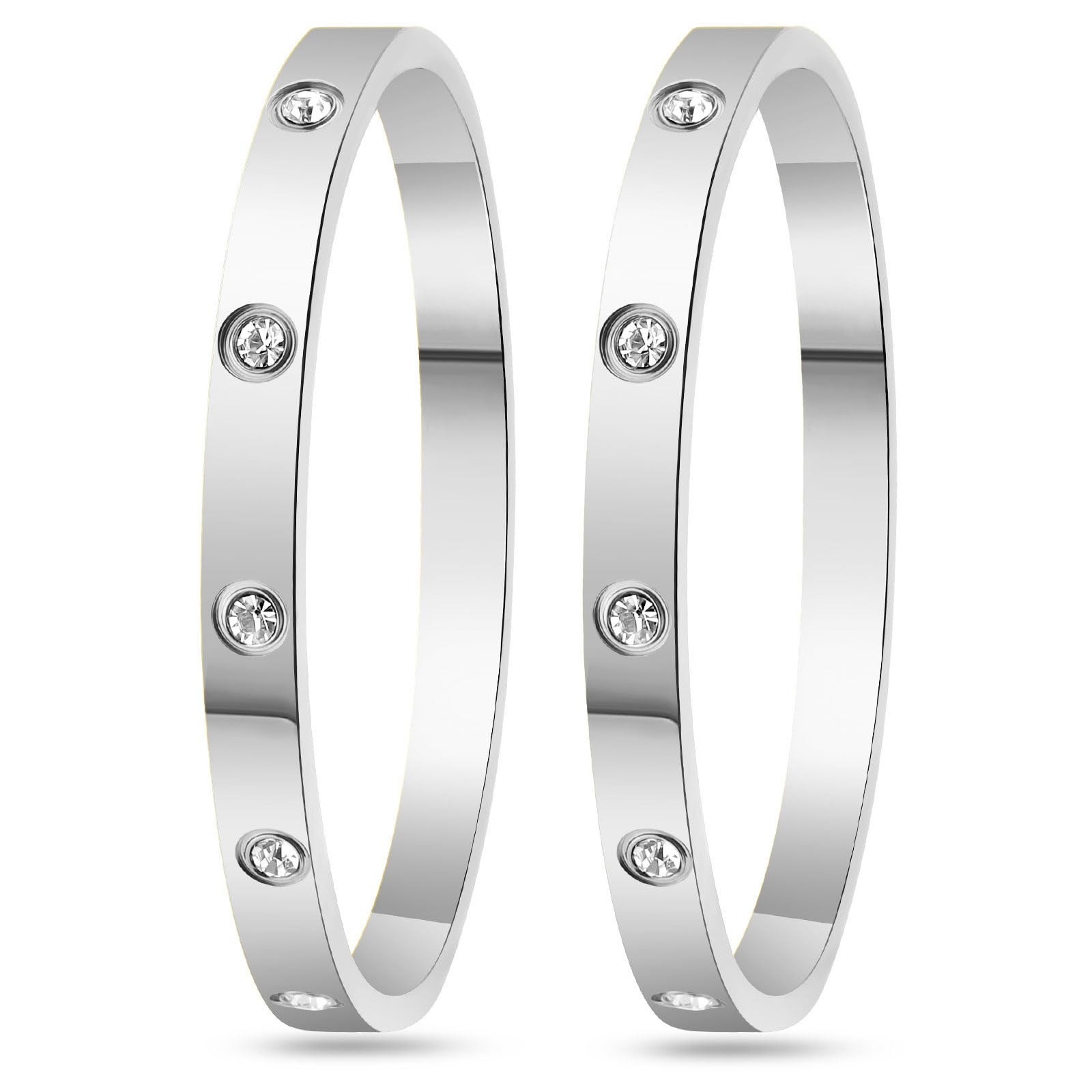 2Pcs 18K Gold-Plated Love Bangle Bracelets set for Women, Stainless Steel Cub…