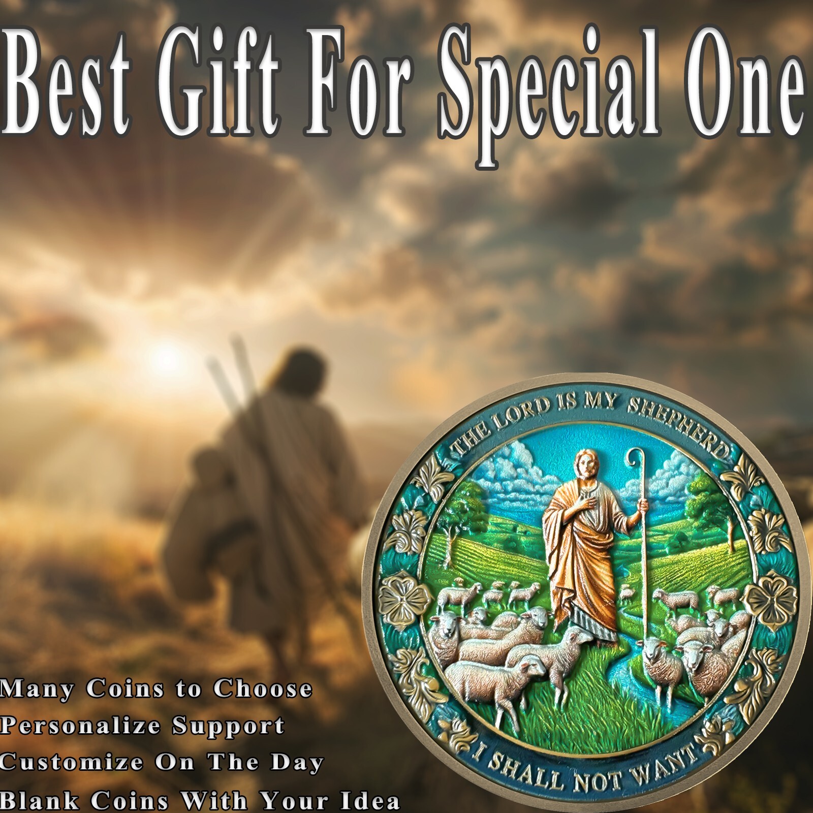 10pcs Christian Challenge Coin The Lord is My Shepherd Psalm 23:4 Verse Coin Set