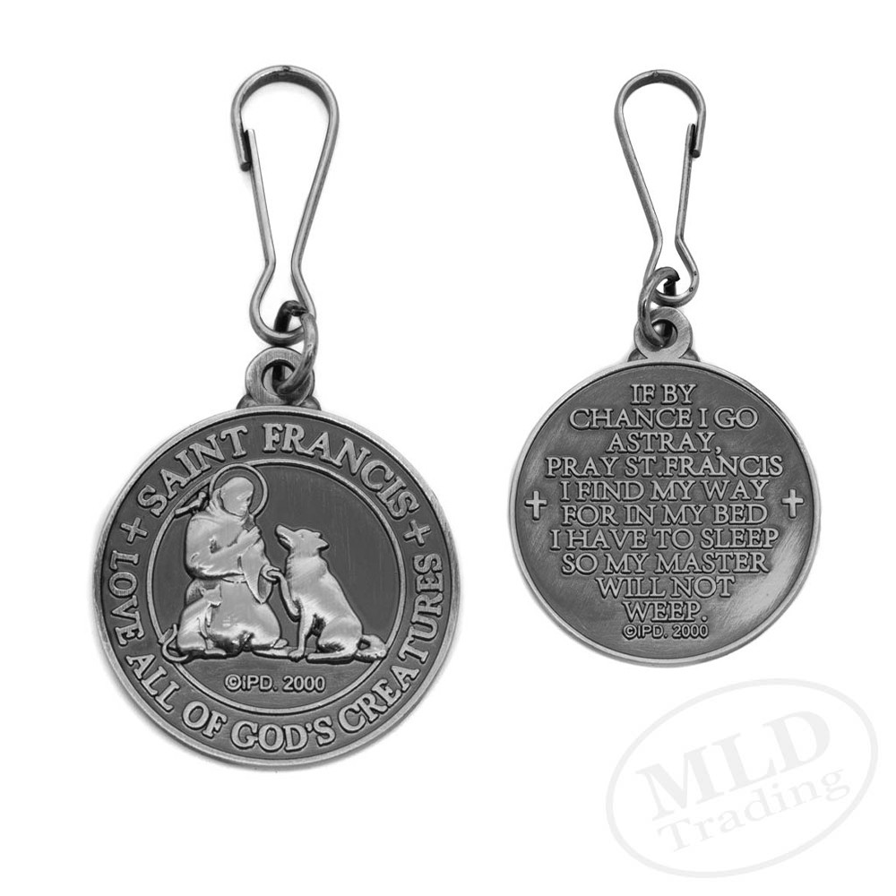 Saint St Francis Dog Tag Medal – Pet ID Charm – “Love All Creatures” Clip