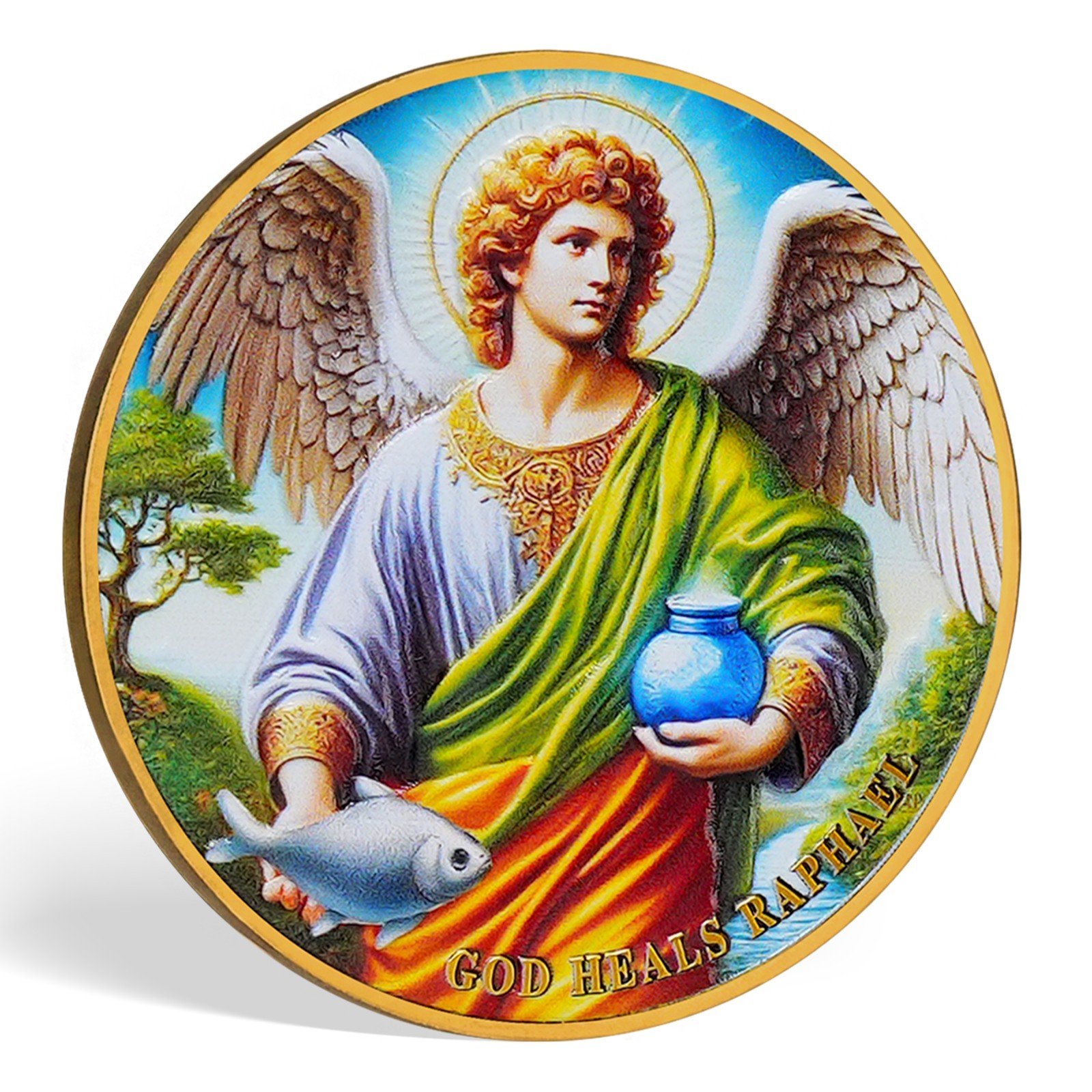 5pcs Archangel Raphael Challenge Coin – God Heals Raphael – Christian Verse Coin