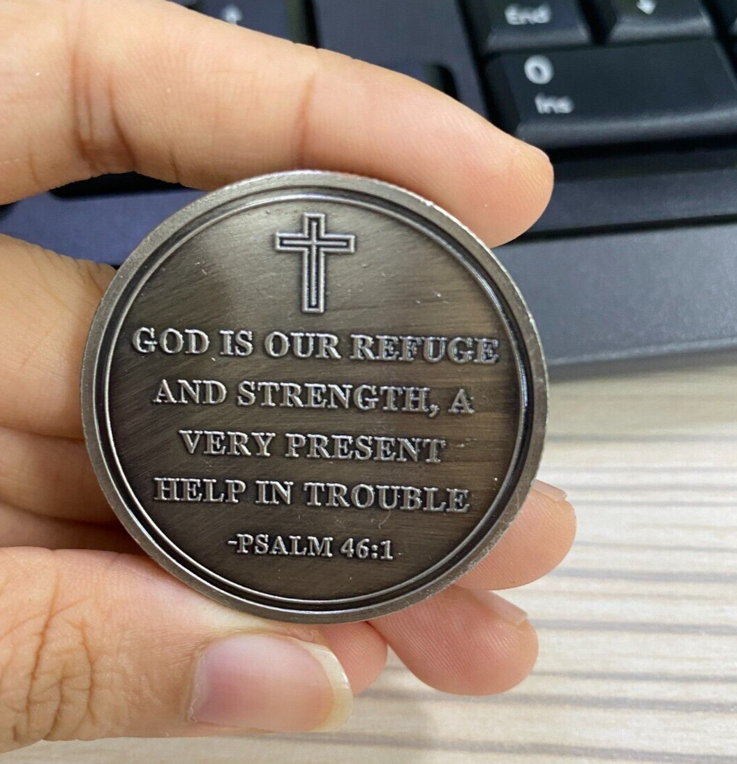 3D Christian Jesus Prayer Coin Psalm 46:1 Bible Verse Religious Faith Token Gift