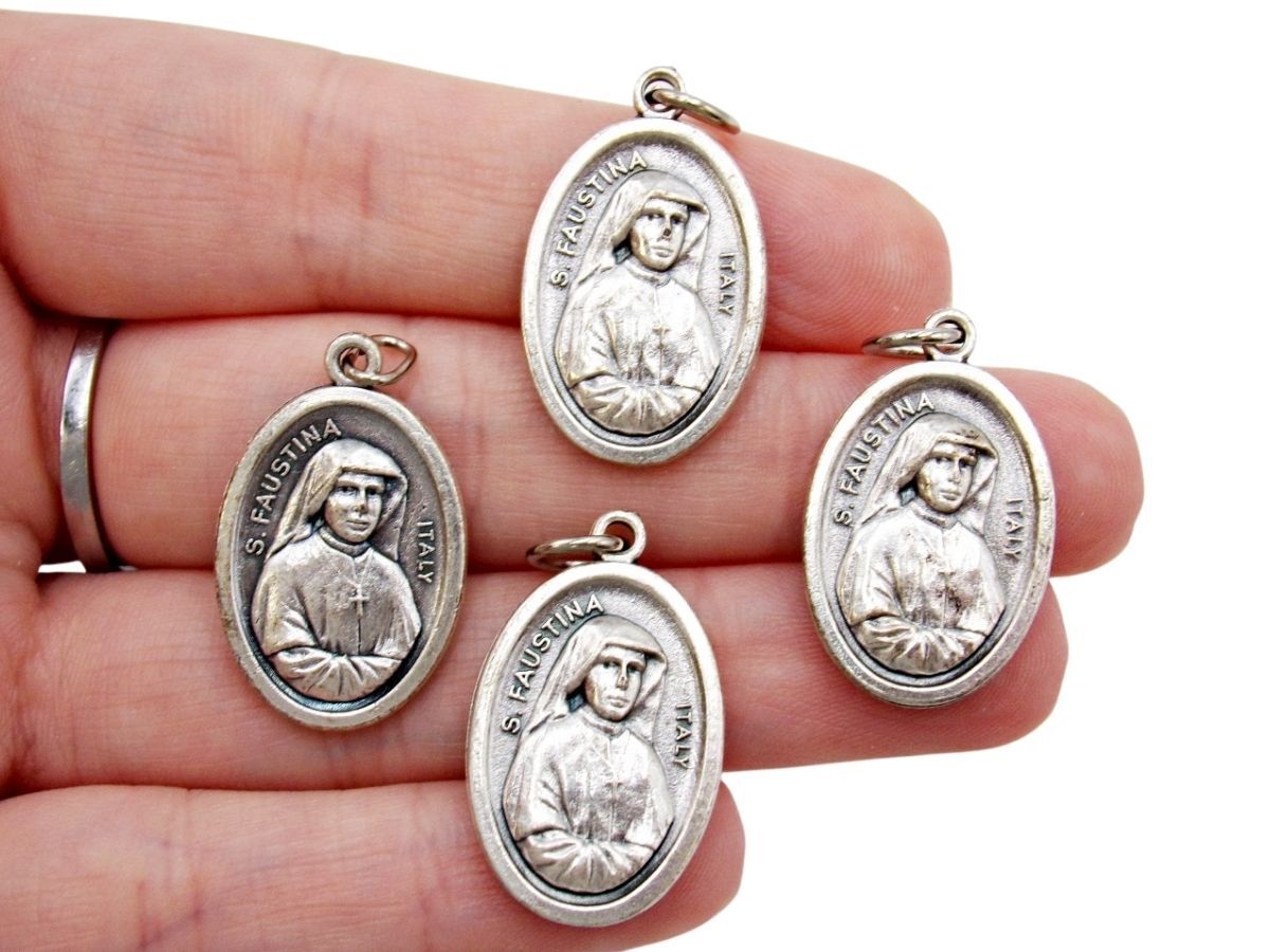 Divine Mercy St Faustina Lot of 4 Two Sided Pendant Medals for Rosary or Jewelry