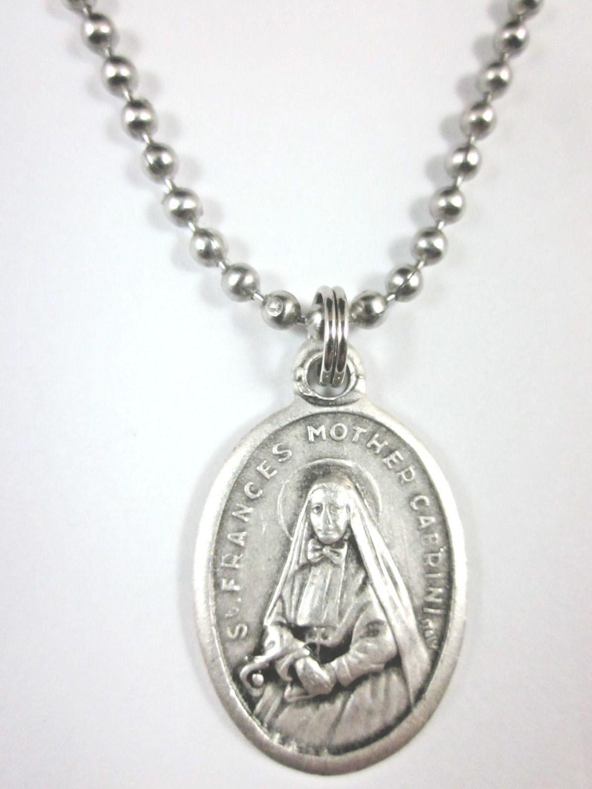 St Frances Cabrini /St Francis Xavier Medal Pendant Necklace 24″ Ball Chain