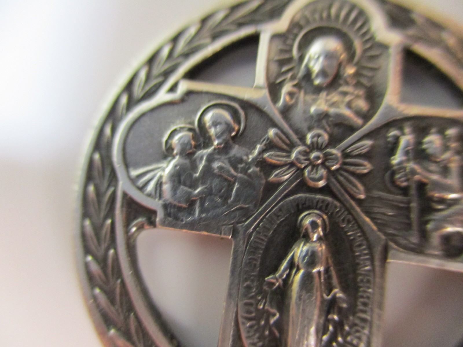 Old Sterling Medal Jesus/Mary/Joseph Pendant I am Catholic Please Call A Priest