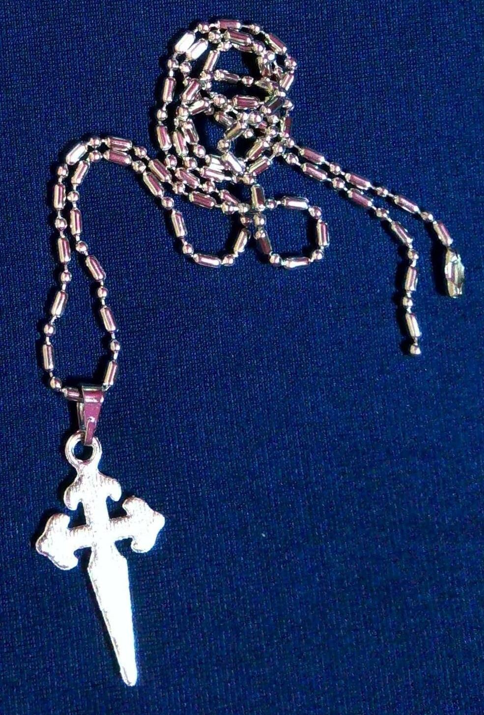 St James Crusader Cross Crucifix Silver Chain Necklace BLUE
