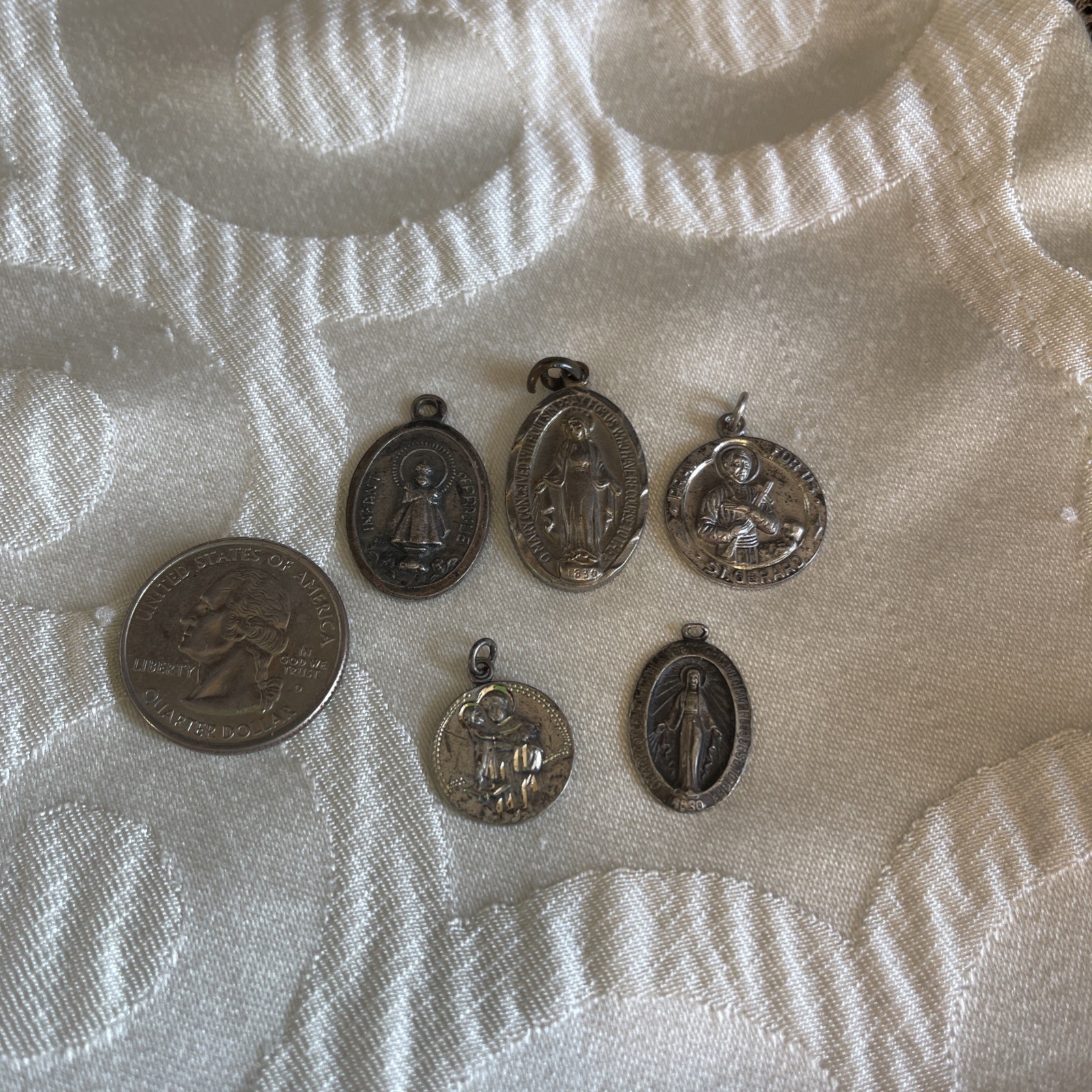 Lot of 5 Sterling Silver 925 Vintage Pendant Charms Religious Medals Mary