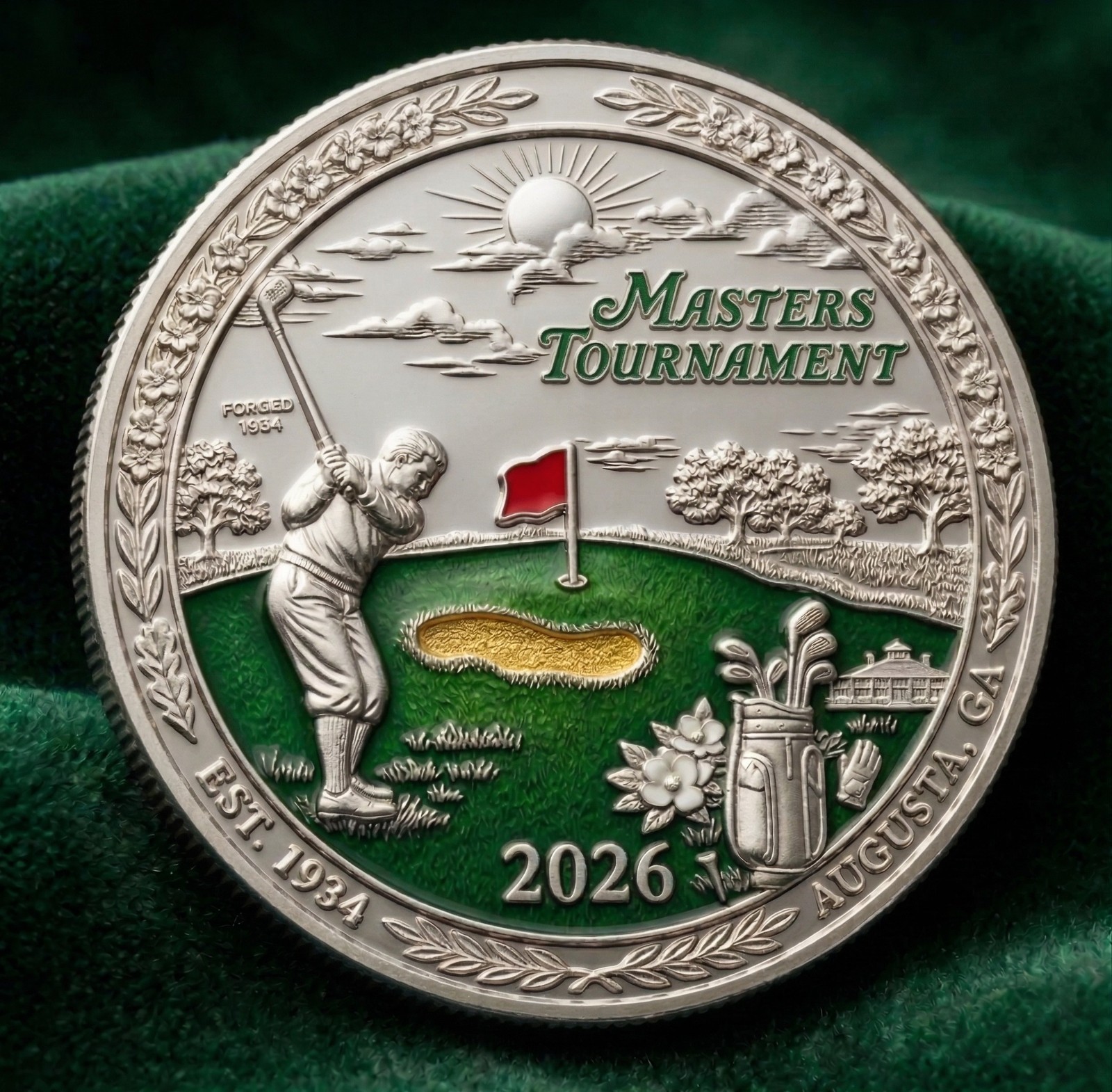 2026 Masters Golf Tournament Commemorative Coin Augusta Georgia Gold Plated Gift