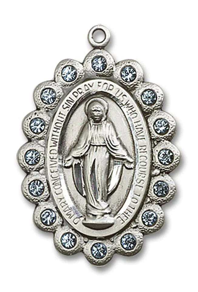 Sterling Silver Miraculous Mary Immaculate Conception Medal Necklace 24″ Chain