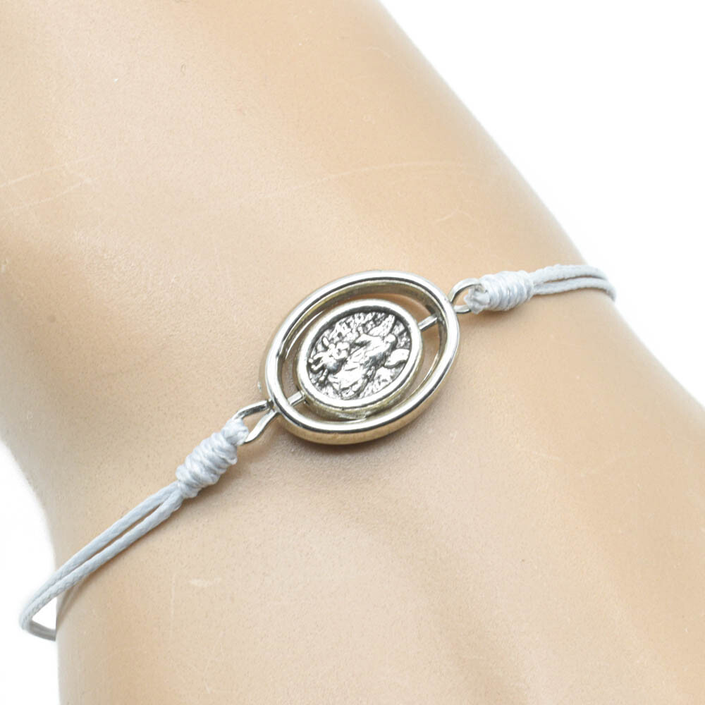 Saint St Michael Guardian Angel Rotate Medal Gray Cord Bracelet And Holy Card