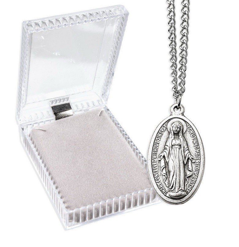 1.5″ Miraculous Medal on 24″ Continuous Chain, Comes Boxed, From Italy