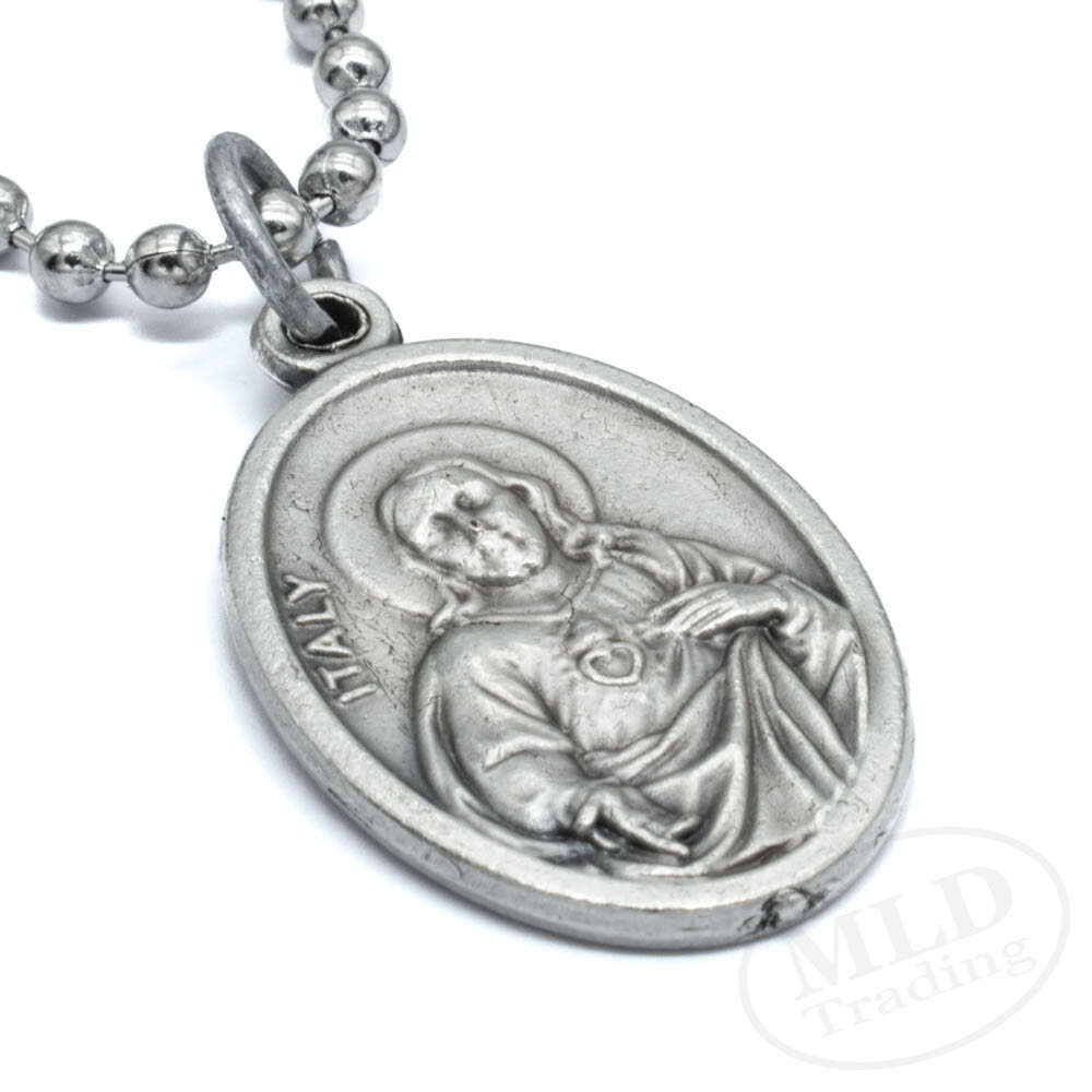 Sacred Heart Of Jesus Have Mercy On Us Medal Pendant Necklace Italy w Ball Chain